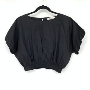 Carin Wester Cropped Dolman Sleeve Blouse Womens Sz 34 US 4 Black Elastic Waist